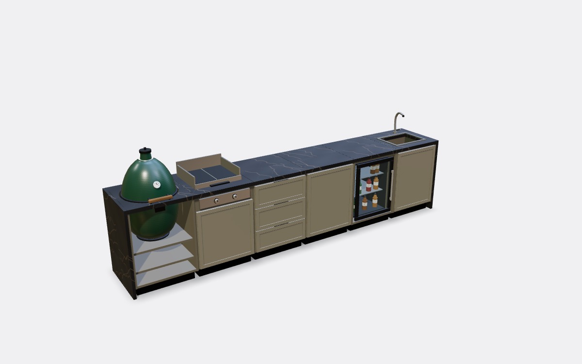Modulaire buitenkeuken met barbecue, laden, koelkast en spoelbak in de configurator